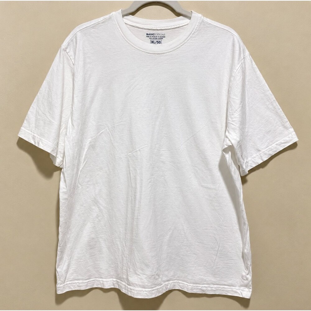 Mens White Graphic T Shirt Basic Editions Crew Neck Tee Cotton Short Sleeve XL